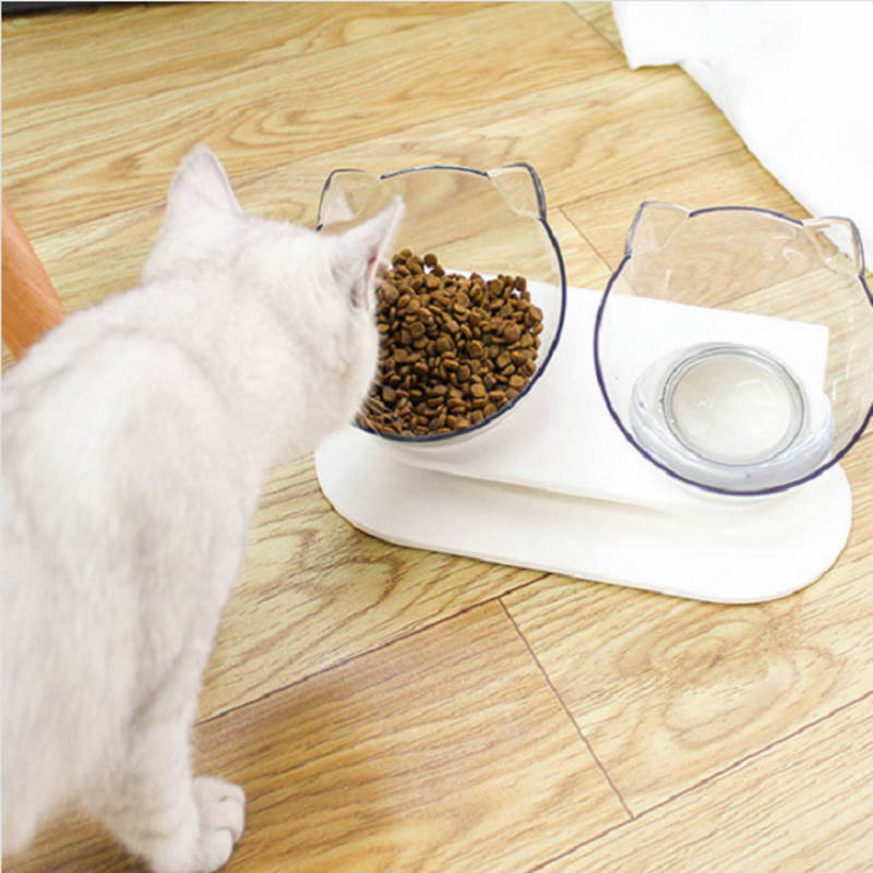 Product Image for Dobbel hunde og katteskål løftet på fot hvit