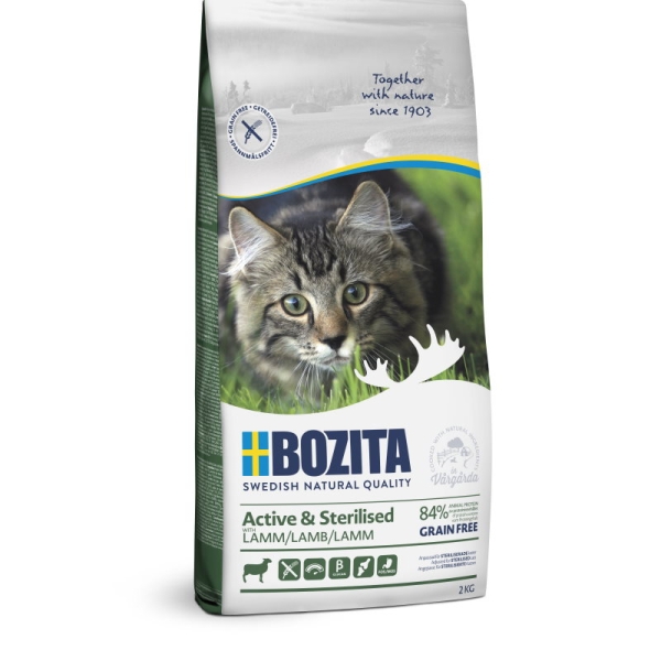 Tørrfor til katt, tørrfor sterilisert katt, bozita sterilised cat, bozita active & sterilised 2kg, tørrfor med lam til katt