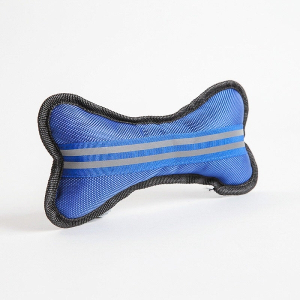 Hundebeinformet leke til hund, kasteleke i slitesterkt stoff, blå farge, lengde 22 cm