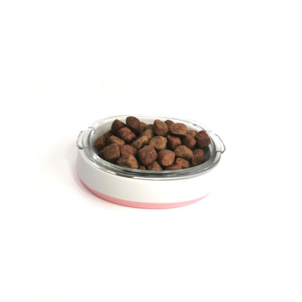 Glassbolle med plastramme til hund katt. Praktisk og lekker skål, egnet til både mat og drikke for hunder og katter. Glassbollen rommer opp til 200 ml. hundeskål, matskål, vannskål, skål
