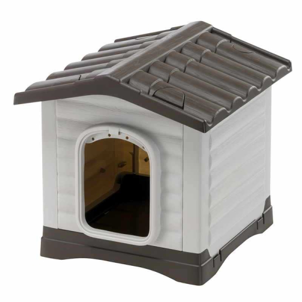 Robust hundehus i plastikk enkelt monterbart. Hundehusets bunn har egen vanndrenering. Lufte&aring;pninger p&aring; baksiden for &aring; generere god lufting. Hundehus, Dogvilla, Hundehuset