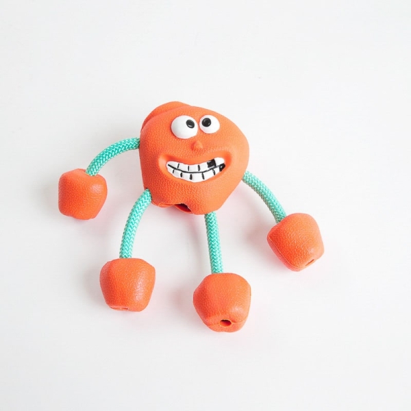 ➤  En morsom biteleke i gummi og tau til hund ➤ ➤  leken er utformet som en fire armet blekksprut, der hver av "armene" ender med en gummiball.