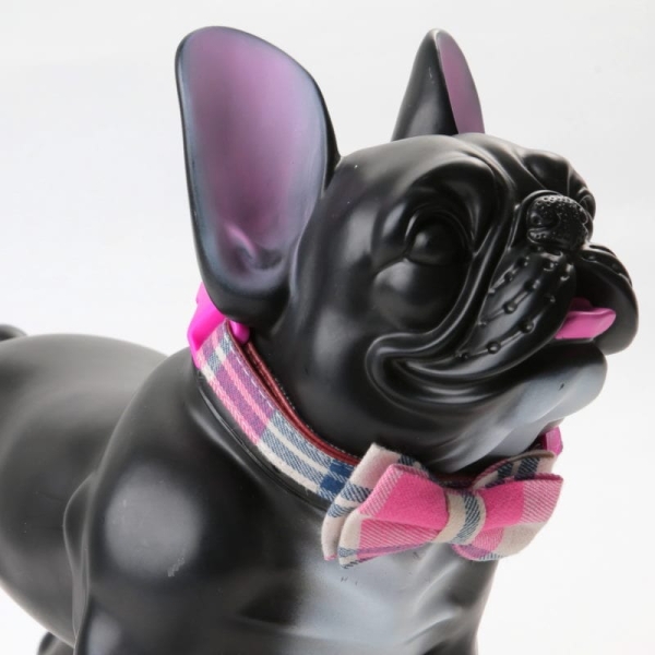 ➤ Sløyfehalsbånd ➤ Rosa Halsbånd til hund med sløyfe og rosa mønster, Stålkrok for feste av kobbel, Solid plastspenne, Mykt og behagelig for hunden