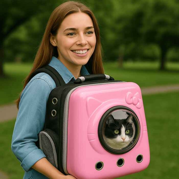 ryggsekk katt, katteveske, reisebag katt, rosa kattesekk