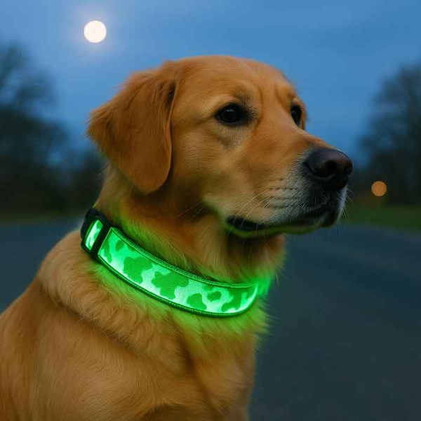 led halsbånd hund, hundelys, ledlys hund, hund synlig i mørket, oppladbart ledlys til hund