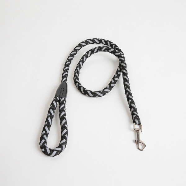 Slitesterkt flettet hundebånd / kobbel med refleks, lengde120cm, svart farge