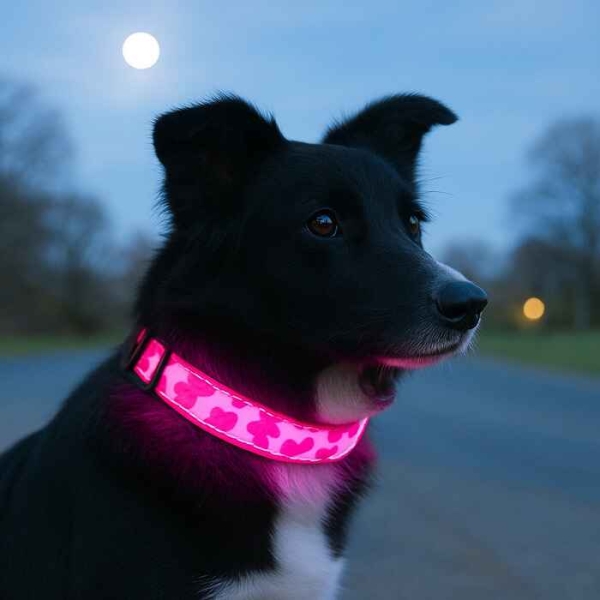led halsbånd hund, hundelys, ledlys hund, hund synlig i mørket, oppladbart ledlys til hund