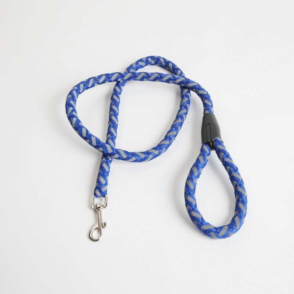 Slitesterkt flettet hundebånd / kobbel med refleks, lengde120cm, blå farge