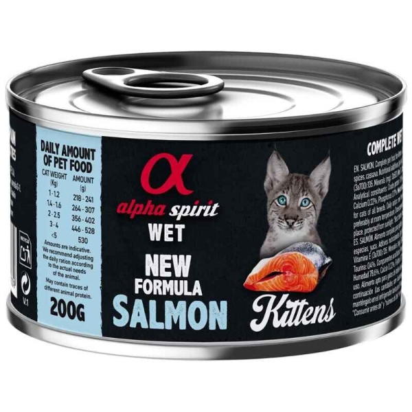 våtfôr kattunge, alpha spirit kitten, alpha spirit våtfôr med laks katt, fôr med fisk til katt, fôr med fisk til kattunge