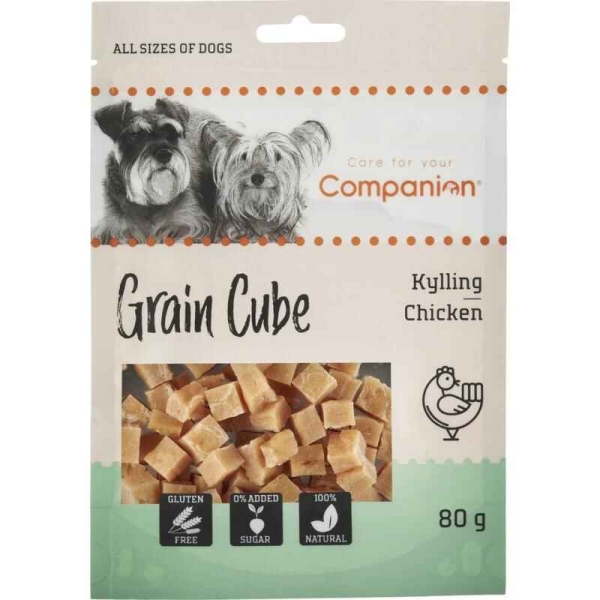 Godbiter til hund, godbiter til valp, companion chicken cubes, companion hundegodbiter, kylling godbiter til hund