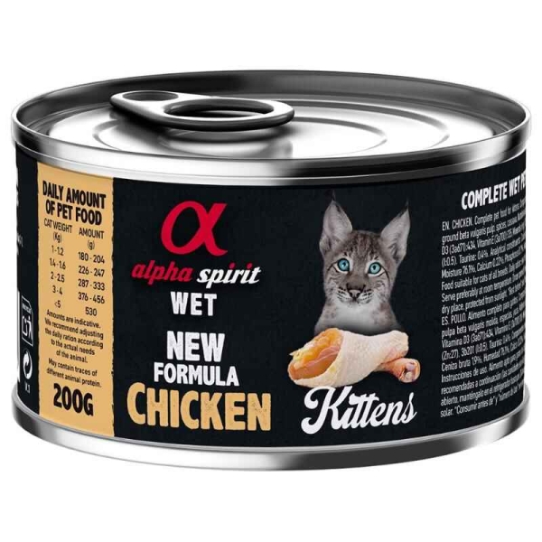 Alpha spirit kitten, alpha spirit med kylling til katt, våtfôr til kattunge, våtfôr med kylling til kattunge
