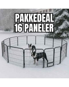 Solid hundegjerde 16 paneler med to innganger (Kvadrat: Ca. 3,1x3,1m)