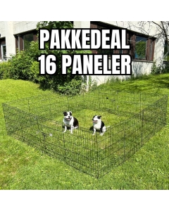 Hundegjerde til bruk inne og i hagen med 16 paneler (Kvadrat: 2,44 x 2,44m)