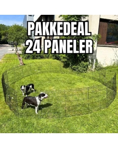 Hundegjerde til bruk inne og i hagen med 24 paneler (Kvadrat: 3,66x3,66m)