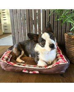 Bowtie hundeseng og katteseng rødrutet, 65x52cm