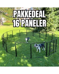 Solid hundegjerde 16 paneler med to innganger (Kvadrat: Ca. 3,1x3,1m)