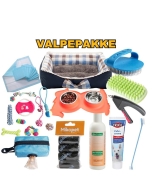 valpepakke, utstyr til valp, startpakke valp, hundeseng, valpeseng, pleieutstyr valp, leker til valp, tissematter valp, sjampo valp, tannkrem valp, børste valp