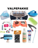 valpepakke, utstyr til valp, startpakke valp, hundeseng, valpeseng, pleieutstyr valp, leker til valp, tissematter valp, sjampo valp, tannkrem valp, børste valp