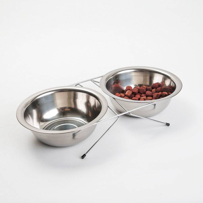 Product Image for Mat og drikke doble matskåler i stål på stativ